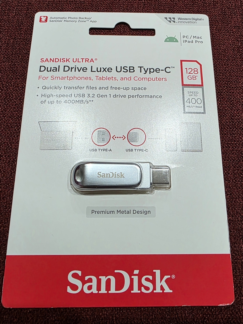 Andis (SanDisk-style) Silver USB Type-C Dual Drive 128GB